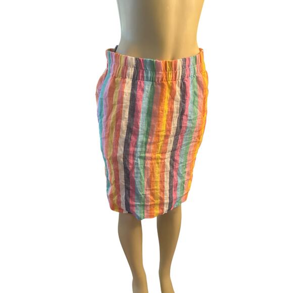 Women XS J.Crew Pull-On Linen Skirt Rainbow Stripe Skirt 100% Linen Summer - Picture 2 of 6